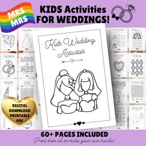Mrs & Mrs Wedding Activities for KIDS!! Lesbian, Same Sex Wedding, LGTBQ, Gay, Activity Book Pack Children. Digital PDF Download, Printable.