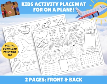 Kids Activity Placemat for on a Plane - Airplane Activities for Kids - Aeroplane Coloring In - Drawing, Colouring In - INSTANT DOWNLOAD