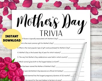 Trivia Questions! PRINTABLE Mother's Day Trivia Game, Moms Party Game, Mothers Day Party, Minimalist Modern Elegant, Mothers Day Brunch