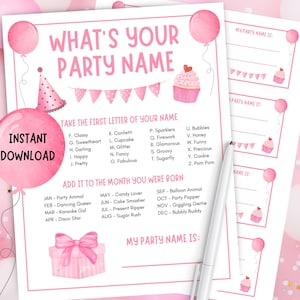 Qual è il nome della tua festa? Gioco per feste di compleanno per ragazze STAMPABILE, nomi per feste per ragazze, festa per amiche adolescenti, gioco con nomi per feste per ragazze con targhette con nome