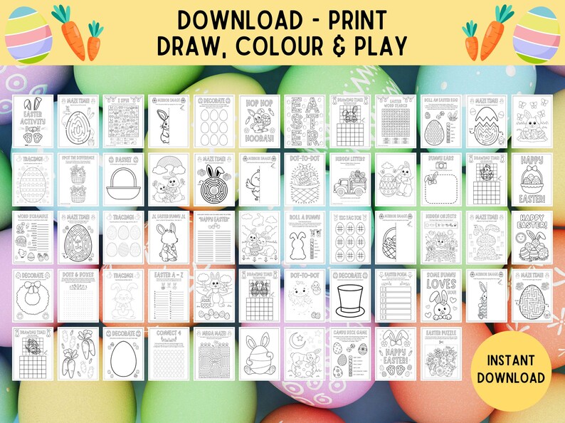 58 Pages - Kids MEGA Easter Activity Book! PRINTABLE Easter Kids Bundle ...