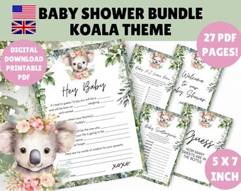 Baby Shower Bundle - Spiele & Schilder - Koala Thema - Digitaler Download 5 x 7 ZOLL PDF-Dateien - Ausdrucke - Spiele, Babyparty - Eukalyptus