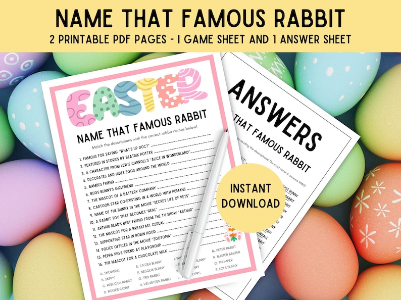Name the Famous Rabbits Game! PRINTABLE Easter Game, Easter Activity ...