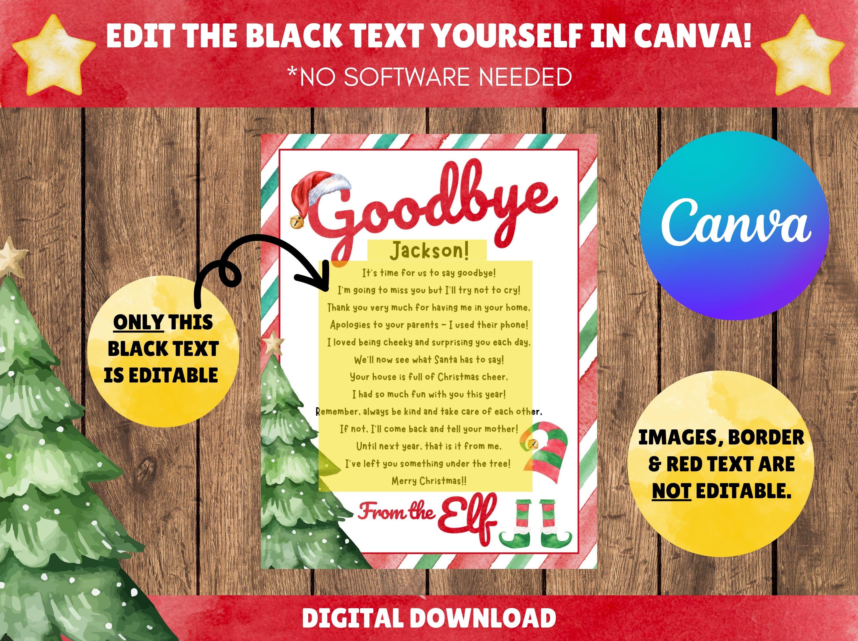 EDITABLE Elf Goodbye Letter - With Cute Rhyme! PRINTABLE Elf Farewell