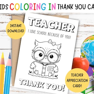 Lehrer Wertschätzung Malkarte für Kinder! Zum Ausdrucken Kinder DIY Malvorlage für Lehrer - Lehrerin, ich liebe die Schule wegen dir! Niedliche Karte