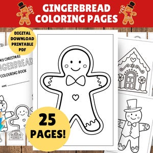 25 Page Gingerbread Coloring Book - PRINTABLE Christmas Colouring Pages for Children, Gingerbread Men, Toddlers - Digital Download