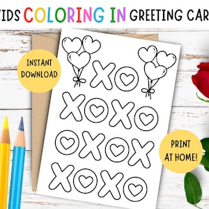 Carte de Saint-Valentin à colorier pour enfants - Carte de Saint-Valentin à imprimer pour les enfants - Carte de Saint-Valentin bricolage pour enfants - Carte de la Saint-Valentin à colorier - 5 x 7 pouces