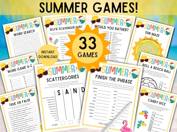 33 x Summer Games! PRINTABLE Summer Vacation Games, Summer Party, Summer Camp Games, Charades, Word Games, Trivia - Instant Digital Download
