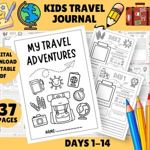 Días 1 a 14 - Diario de viaje infantil - Mis aventuras de viaje - Diario de viaje infantil imprimible - DESCARGA DIGITAL (PDF) - Tamaños Carta y A4 (EE. UU.)