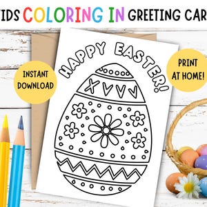 Carte de Pâques à colorier pour les enfants ! Carte de Pâques à imprimer pour les enfants, « Joyeuses Pâques ! Carte de Pâques bricolage pour enfants, carte à colorier de Pâques pour enfants, 5 x 7 pouces
