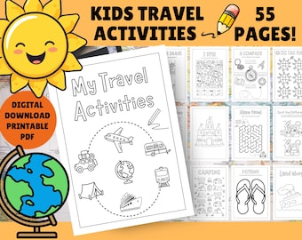 Kids Travel Activities! Printable Pdf, Instant Digital Download - Activity Book Pack, Colouring In Pages, Mazes, Children’s Travel Games