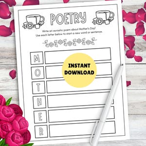 Attività con poesia per la festa della mamma per bambini! Attività stampabile per la festa della mamma, poesia acrostica sulla mamma, poesia per la festa della mamma, regalo per la mamma