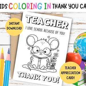 Lehrer Wertschätzung Malkarte für Kinder! Zum Ausdrucken Kinder DIY Malvorlage für Lehrer - Lehrerin, ich liebe die Schule wegen dir! Niedliche Karte