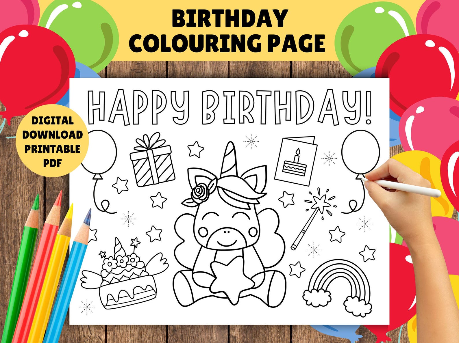 Printable Birthday Coloring Page for Kids - Unicorn Theme - Activity ...