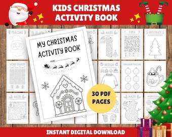 30 Pages - Christmas Activity Book! PRINTABLE Christmas Activities for Kids - Christmas Activity Book Pack - Children Christmas Games
