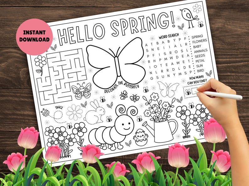 Kids Spring Activity Placemat! PRINTABLE Kids Spring Activity Page ...
