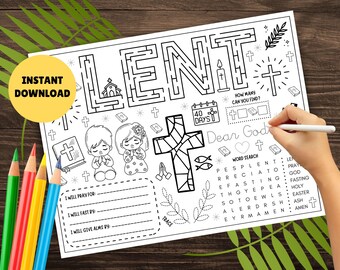 Kids LENT Activity Placemat - PRINTABLE Kids Lent Worksheet, Lent Activity Page, Lent Coloring Sheet, Prayer Activity, Lenten, Children Lent