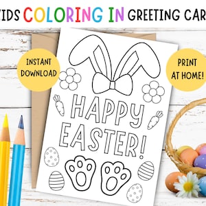 Carte de Pâques à colorier pour les enfants ! Carte d'oreilles de lapin de Pâques à imprimer, « Joyeuses Pâques ! Carte de Pâques bricolage pour enfants, carte à colorier de Pâques pour enfants, 5 x 7 pouces