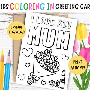 Kinder Muttertags Malkarte - DRUCKBARE Kinder Muttertagskarte - Kinder DIY Muttertags Grußkarte - Ich liebe Dich MUM Karte, 5 x 7 ZOLL Karte