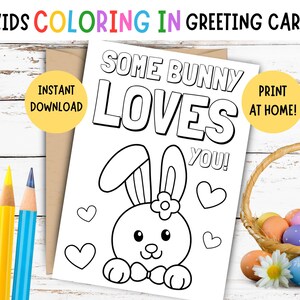 Biglietto di Pasqua da colorare per bambini! Biglietto di Pasqua STAMPABILE per bambini, "Un coniglietto ti ama!" Biglietto di Pasqua fai da te per bambini, biglietto di Pasqua da colorare per bambini, 5 x 7 POLLICI