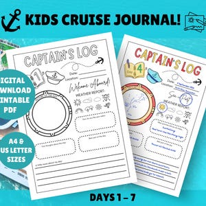 Diario de crucero para niños - Bitácora del capitán - DESCARGA DIGITAL - PDF imprimible - Diario infantil - Cruceros - Actividades - Libro de actividades - Viajes