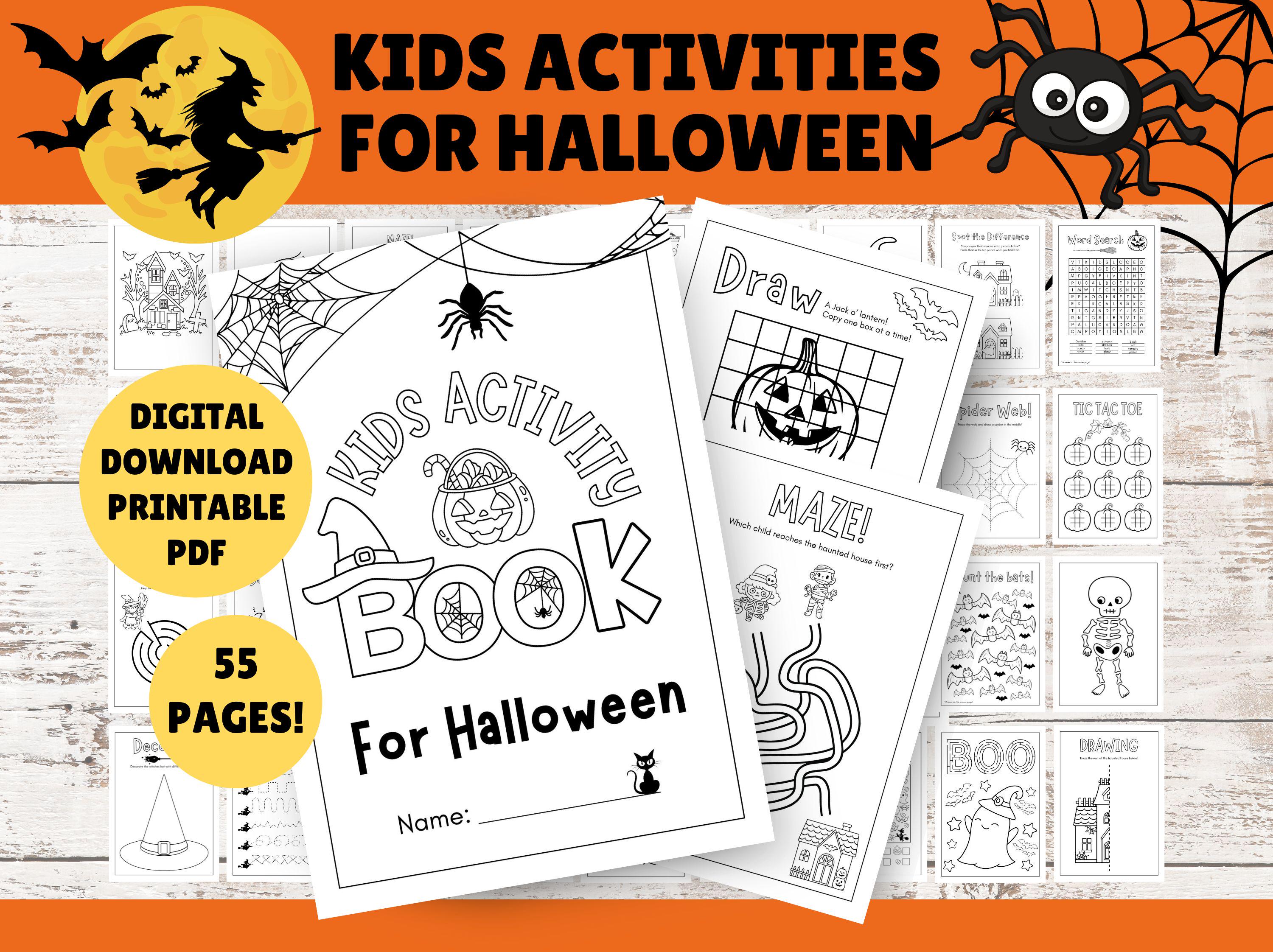 Halloween Activities for Kids - Printable PDF - Instant Digital Download - Halloween Activity Bundle - Coloring In, Games, Cute Spooky Theme