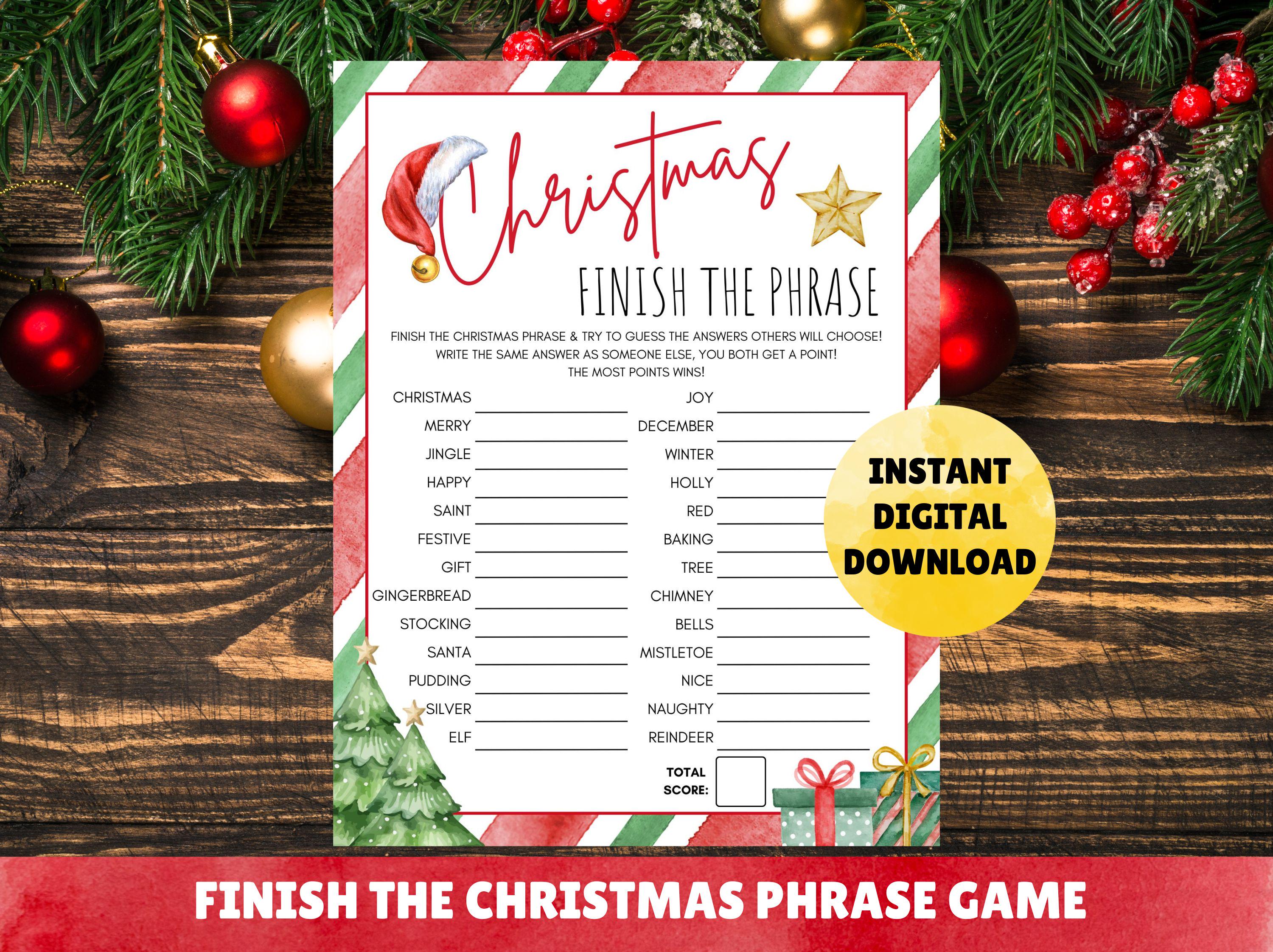 Finish the Christmas Phrase - PRINTABLE Christmas Party Game - Office Party - Family Christmas Games - Holiday Xmas Page - Instant Download