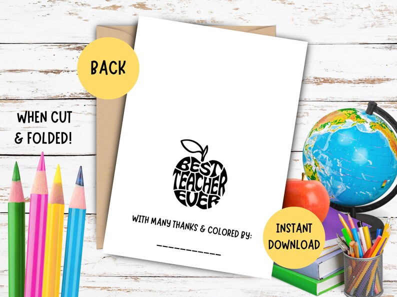 Teacher Appreciation Coloring Card for Kids! PRINTABLE Kids Coloring ...
