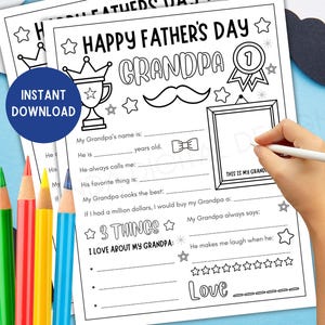 Grand-père - Bonne fête des pères ! Tout sur mon grand-père à imprimer, page PDF d'activité - activité imprimable pour la fête des pères - carte à colorier bricolage