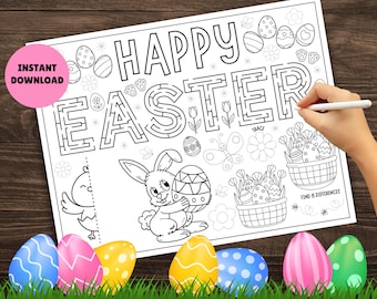Kids Easter Activity Placemat! PRINTABLE Kids Easter Activity Page, Easter Placemat, Easter Worksheet, Easter Activities for Kids
