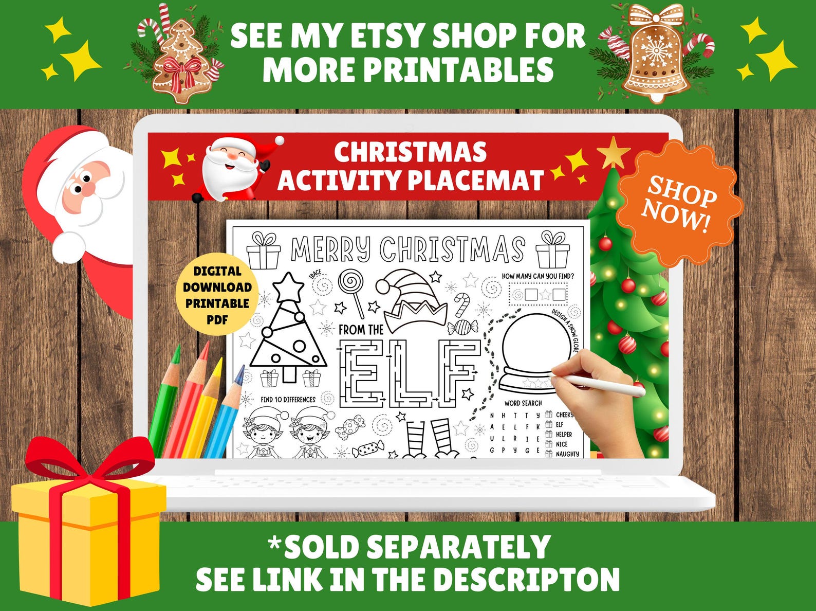 Christmas Coloring Page for Kids - Printable Christmas Placemat ...
