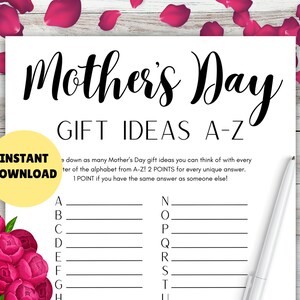 Gift Ideas from A-Z! PRINTABLE Mother&#39;s Day Game, Mothers Day Word Game, Mothers Day Party Minimalist Modern Elegant, Mothers Day Gift Ideas