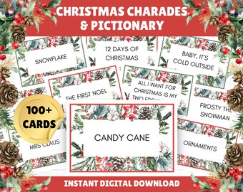 100種類以上の印刷可能なクリスマスジェスチャーゲームと絵カード - クリスマスの印刷物 - クリスマスゲーム - すぐにデジタルダウンロード - 演技 - 描く
