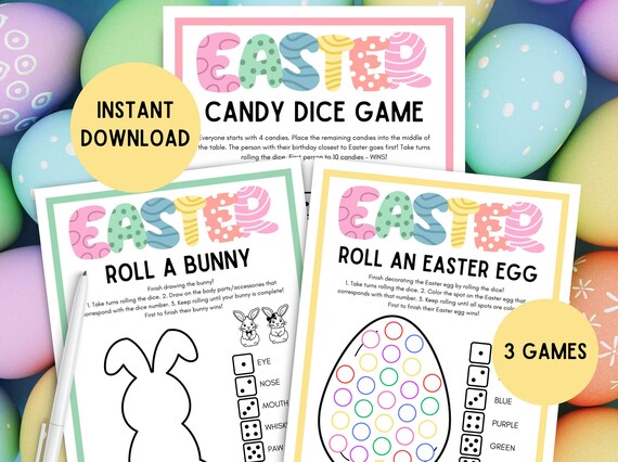 3 x Easter Dice Games! PRINTABLE Easter Games, Easter Dice Activities Easter Party Game, Easter Classroom Game, Kids, Teens, Family Games