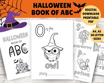 Halloween Book of ABC - Baby&#39;s First ABC Book - Printable PDF Digital Download - Baby Shower Game Activity - Alphabet Book