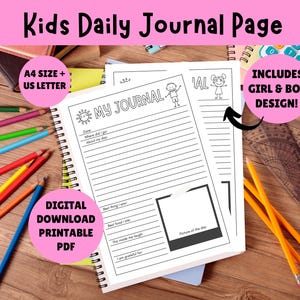Diario infantil (2 páginas) - ¡Incluye versión para niño y niña! Imprimible - DESCARGA DIGITAL PDF - Diario infantil - Reflexión - Gratitud