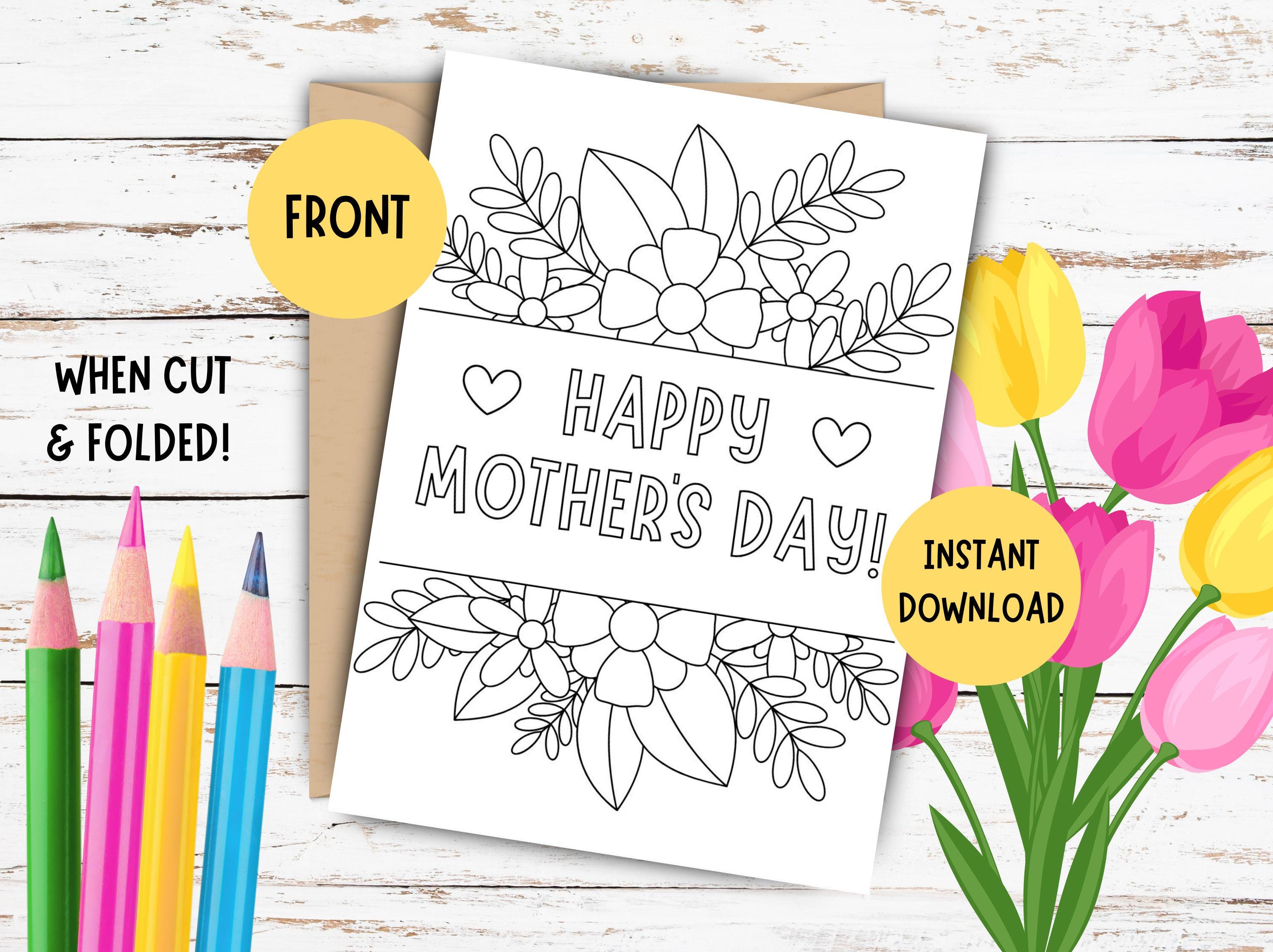 Kids Mother's Day Coloring Card - PRINTABLE Kids Mother's Day Card ...