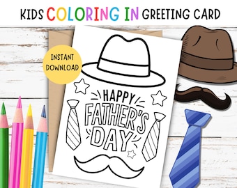 Kids Coloring Father's Day Card - PRINTABLE Father's Day Coloring Card, Daddy, DIY Father's Day Card, Happy Father's Day Card From The Kids