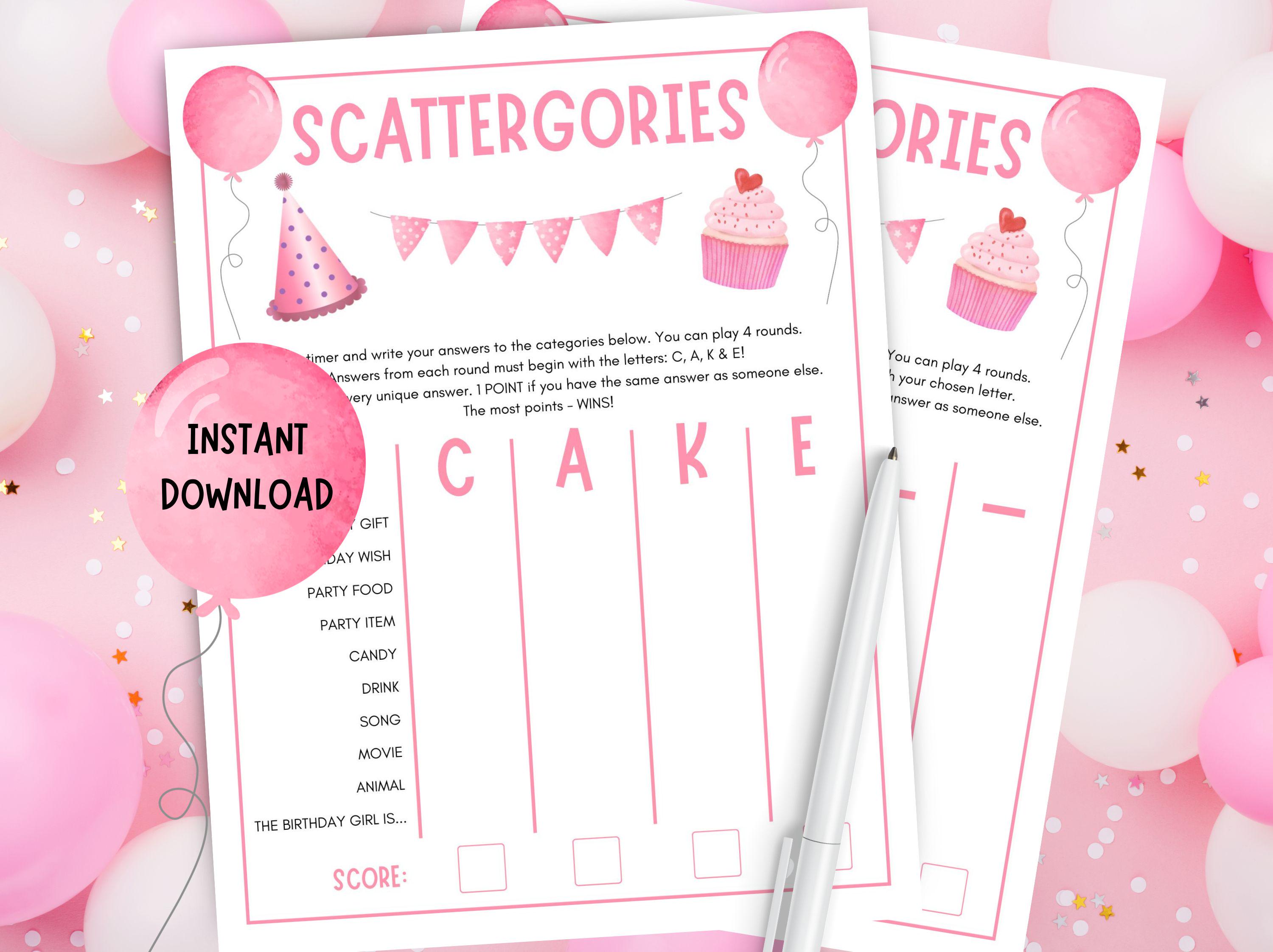 2 x Scattergories Games for Her Birthday! PRINTABLE Girls Birthday Party Games, Party Names for Girls, Teen Friends Girls Scattergories