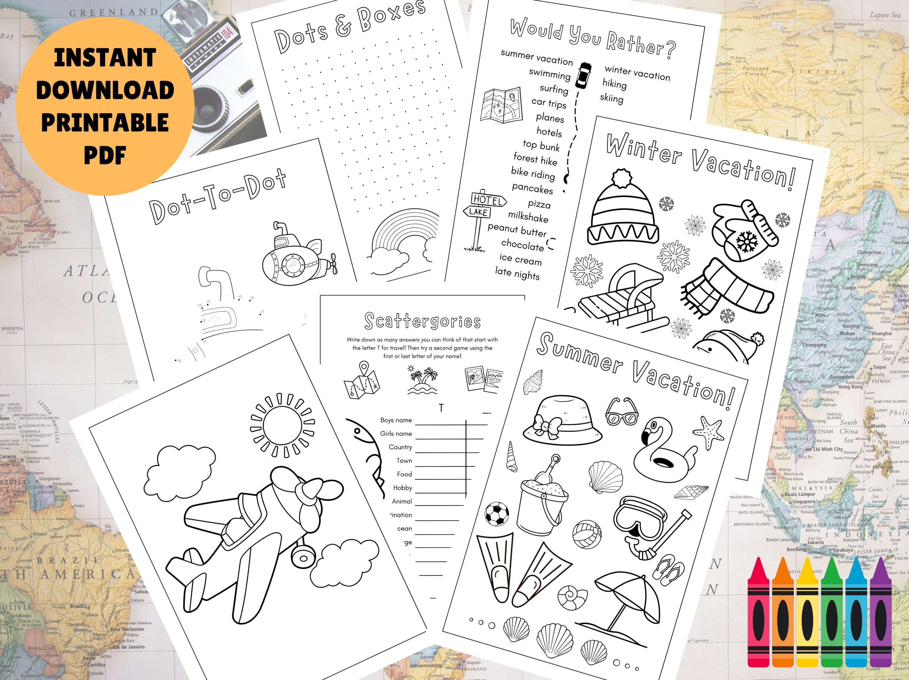 Kids Travel Activities! Printable Pdf, Instant Digital Download ...