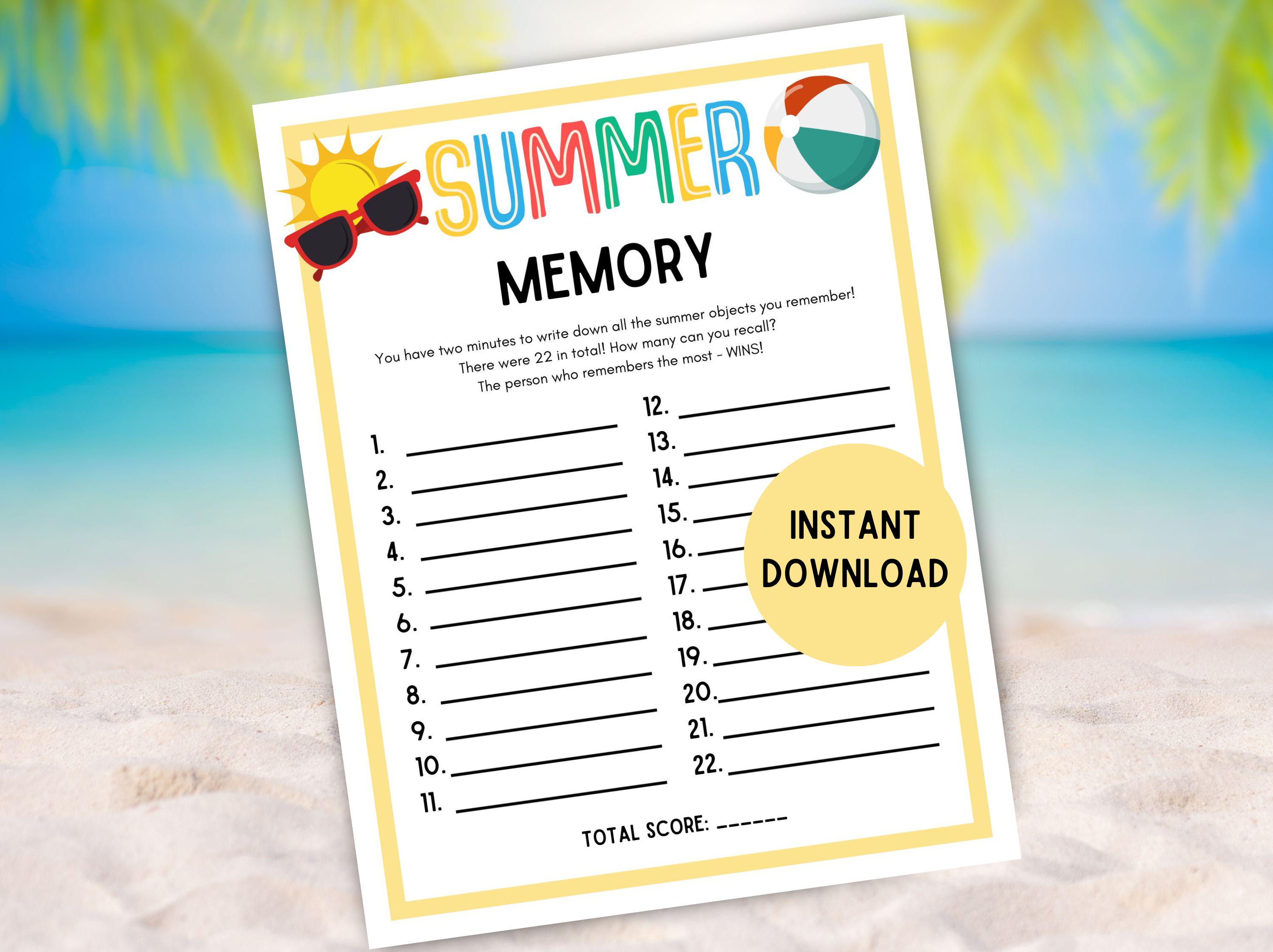 Summer Memory Game! PRINTABLE Summer Object Memory Game, Summer Party ...