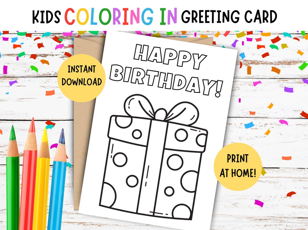 Kids Birthday Coloring Card - PRINTABLE Kids Coloring Card - Kids DIY