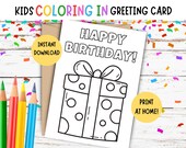 Kids Birthday Coloring Card - PRINTABLE Kids Coloring Card - Kids DIY Birthday Card - Kids Birthday Card - Present Card - 5X7 INCH