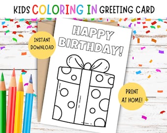 Kids Birthday Coloring Card - PRINTABLE Kids Coloring Card - Kids DIY Birthday Card - Kids Birthday Card - Present Card - 5X7 INCH