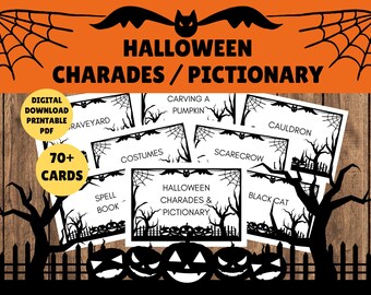 Halloween Charades & Pictionary Printable Cards - Halloween Printables - Halloween Games - Halloween Kids Games - Instant Digital Download