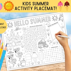 Kinder Sommeraktivität Tischset! DRUCKBARE Sommer Kinder Aktivitätsseite, Sommer Tischset, Sommer Aktivitätsmatte, Kinder Sommeraktivitäten DOWNLOAD