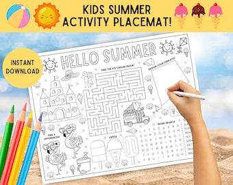 Kids Summer Activity Placemat! PRINTABLE Summer Kids Activity Page, Summer Placemat, Summer Activity Mat, Kids Summer Activities DOWNLOAD