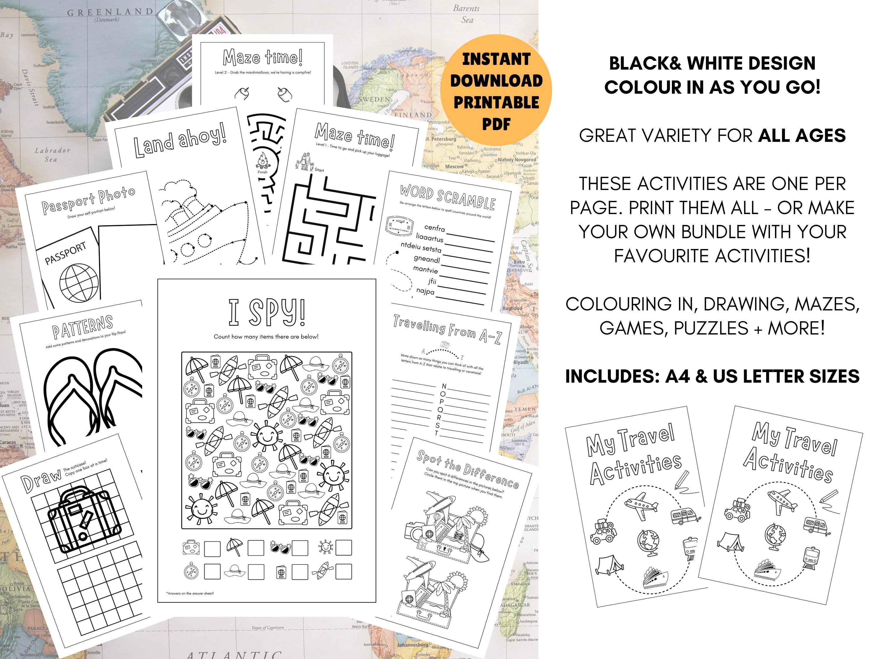 Kids Travel Activities! Printable Pdf, Instant Digital Download ...