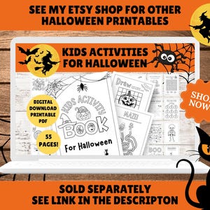 Halloween aktivitetsmatta för barn - Halloween bordsunderlägg - UTSKRIVBAR PDF - Direkt digital nedladdning - Målarbilder, spel, sött läskigt tema bild 6