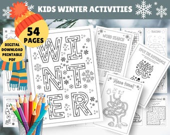 Kids Winter Activities - PRINTABLE Winter Activity Book - Kids Activity Sheets - Winter Activity Pages & Coloring In - Instant Download